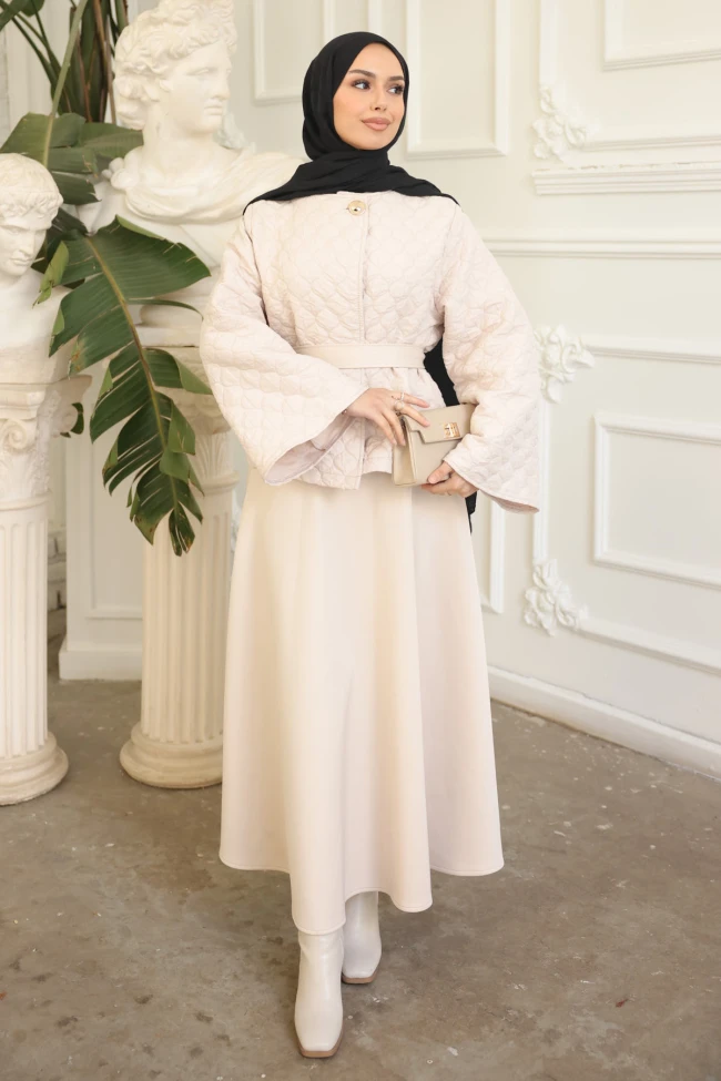 Taş Kuşaklı Ceket Etekli Takım