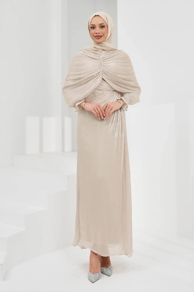 Taş Önü Drapeli Seyyar Pelerinli Abiye