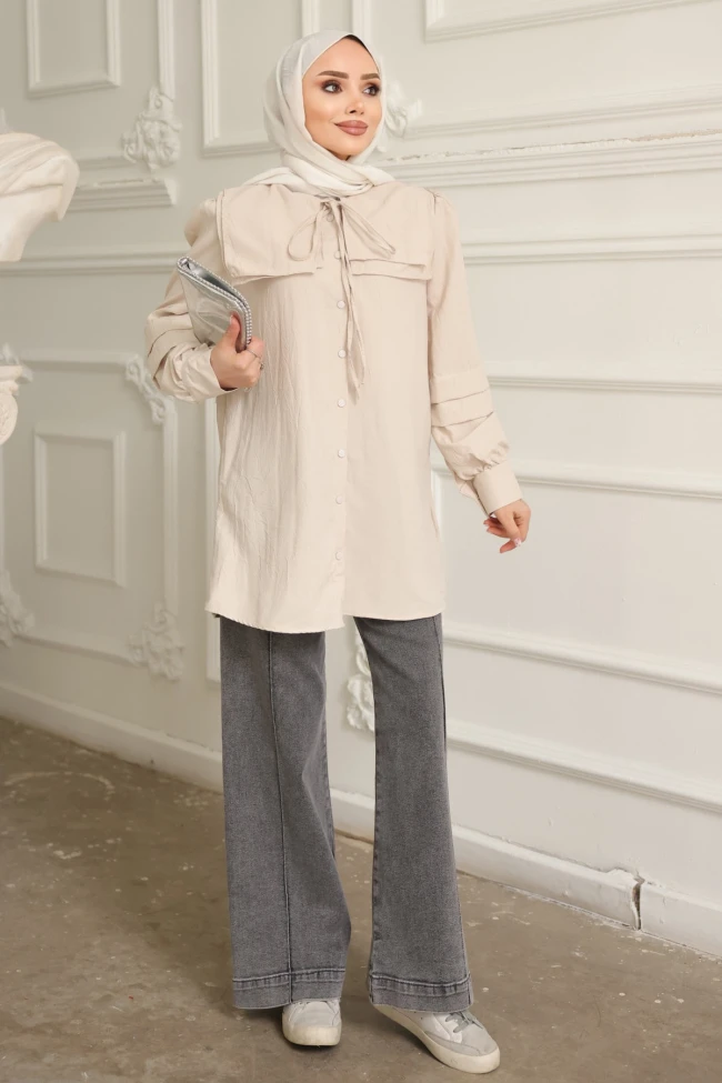 Taş Yaka Detaylı Gömlek