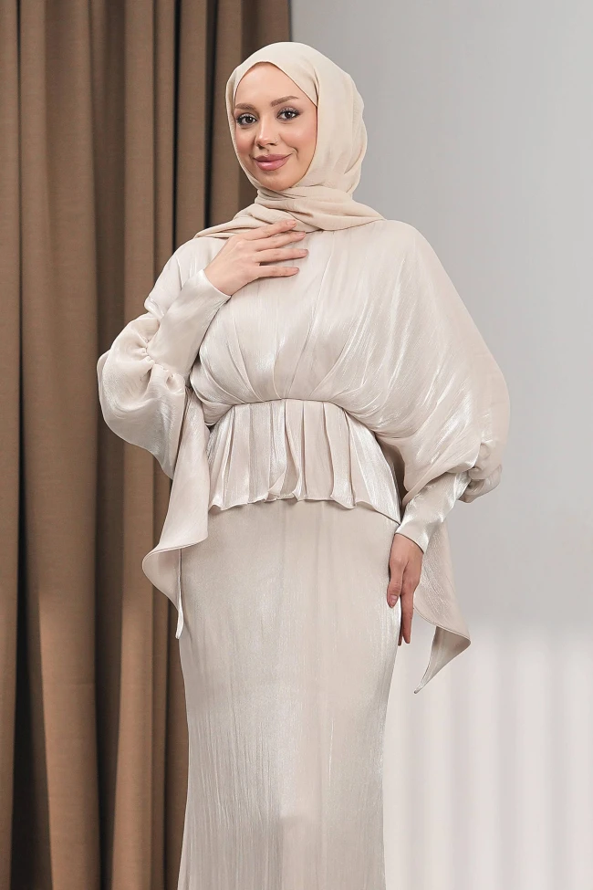 Taş Yarasa Kol  Katlı Janjan Abiye