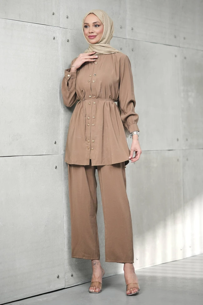 Vizon Düğme Detaylı Tunik Pantolonlu Takım