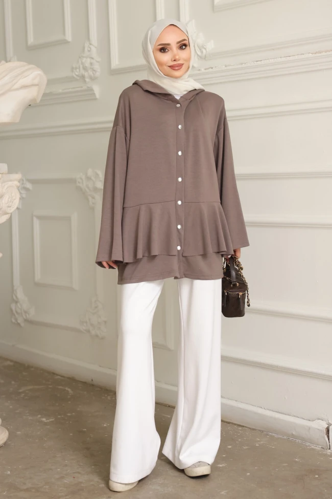 Vizon Etek Ucu Katlı Çıtçıtlı Modal Tunik