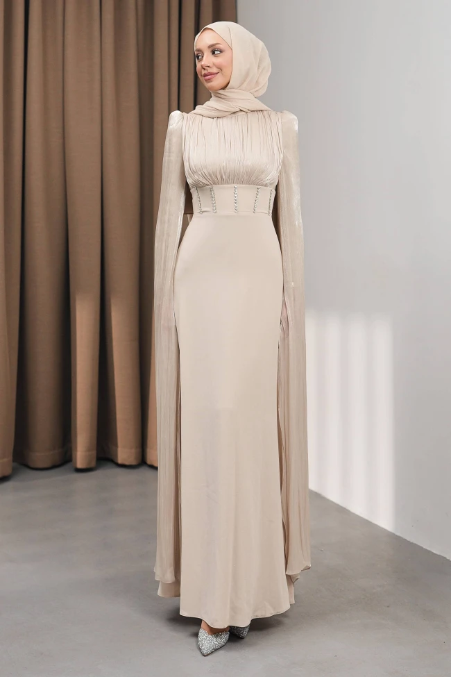 Vizon Kol Detaylı Balık Model Taşlı Abiye