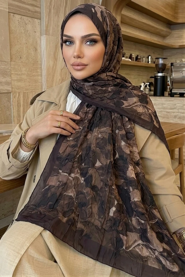 Acı Kahve İpekhan Desenli Kraş Şal