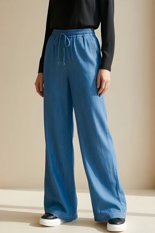 Açık Mavi Bel Lastikli Salaş Kot Pantolon