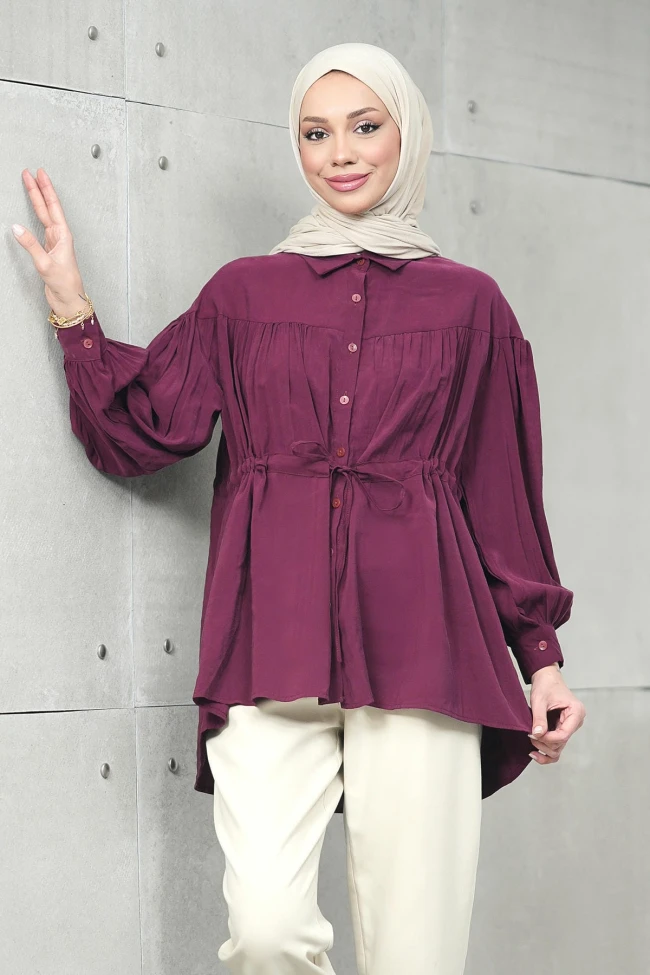 Bordo Bel Bağlamalı Modal Salaş Tunik