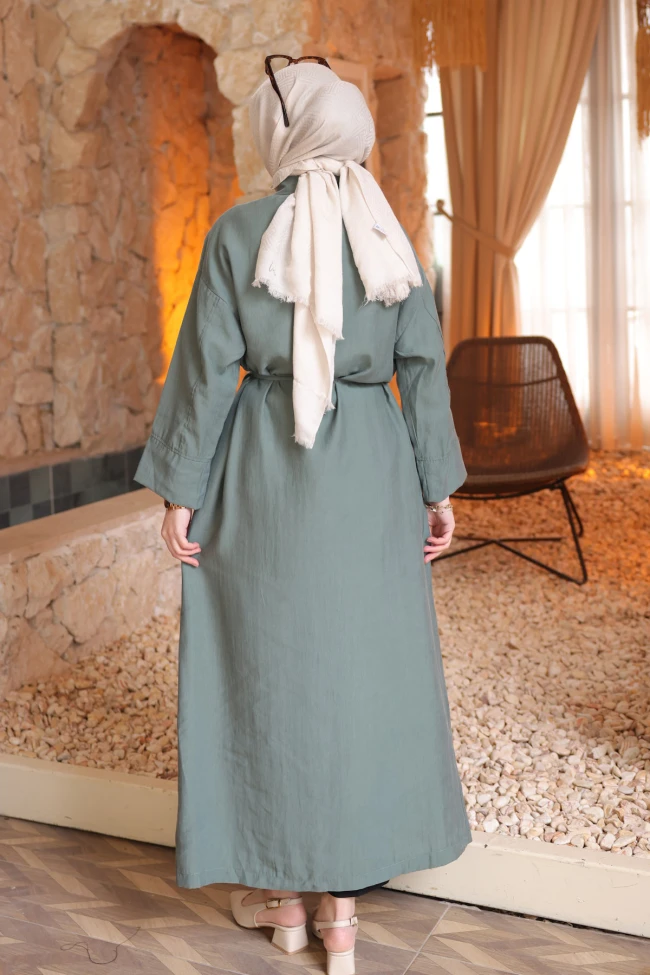 Çağla Oversize Düğmeli Tesla Elbise