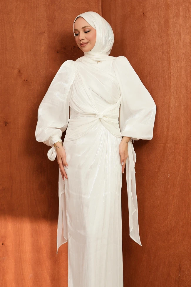 Ekru Ön Detaylı Şifon abiye