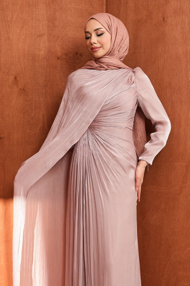 Gül Kurusu Önü Büzgülü Abiye