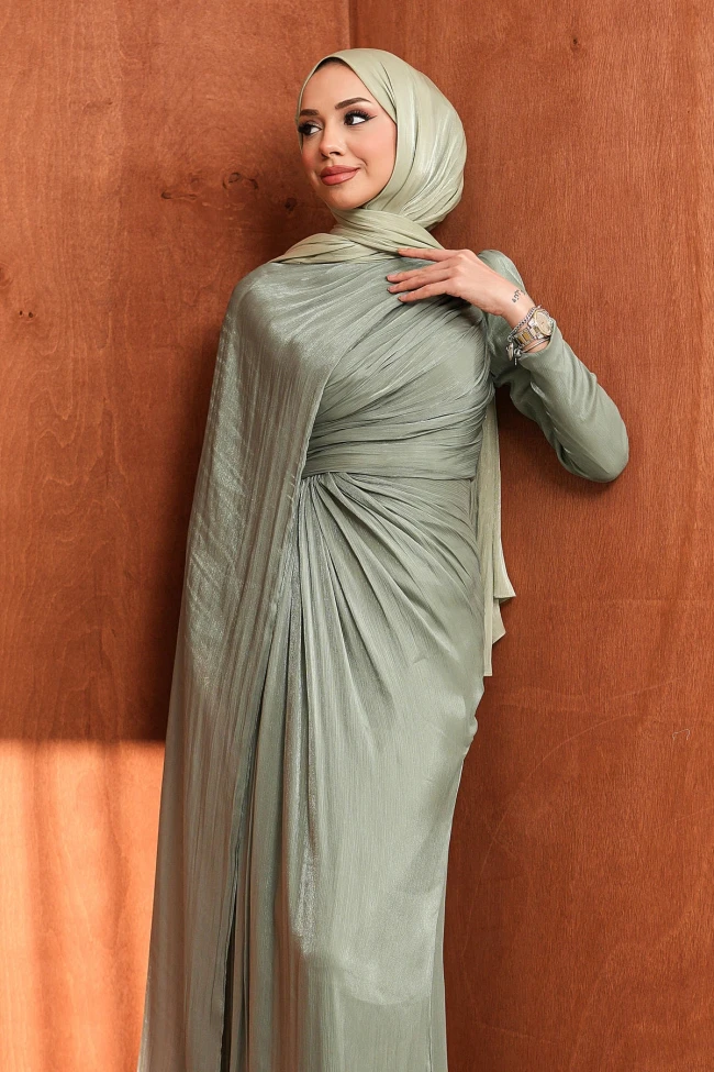 Haki Önü Büzgülü Abiye