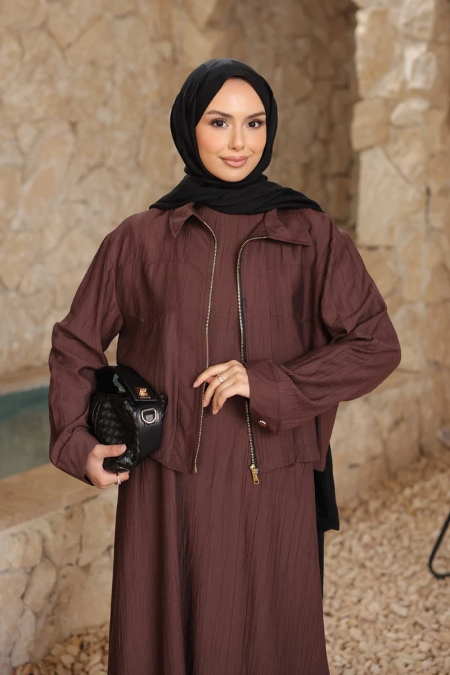 Kahverengi Ceket Kombinli Elbise