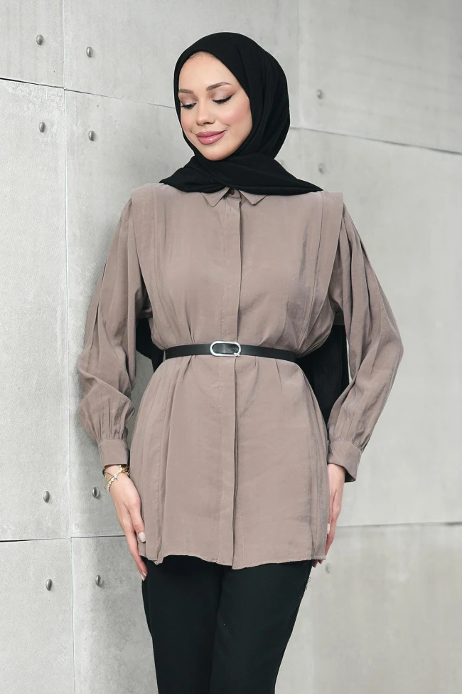 Koyuv Vizon Gizli Patlı Belden Kemerli Modal Dokuma Tunik