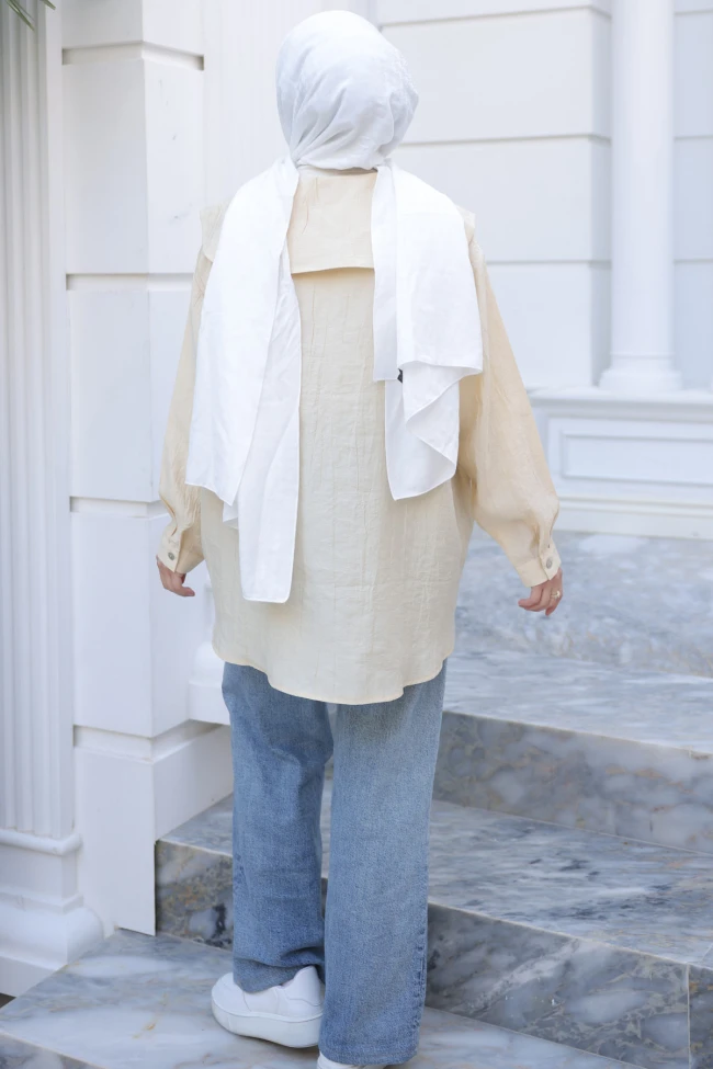 Krem Yaka Detaylı Düğmeli Tunik