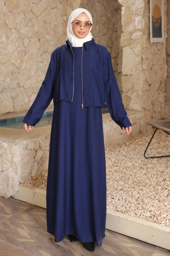 Lacivert Ceket Kombinli Elbise