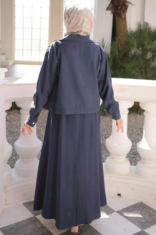 Lacivert Fermuarlı Ceket Etekli Takım