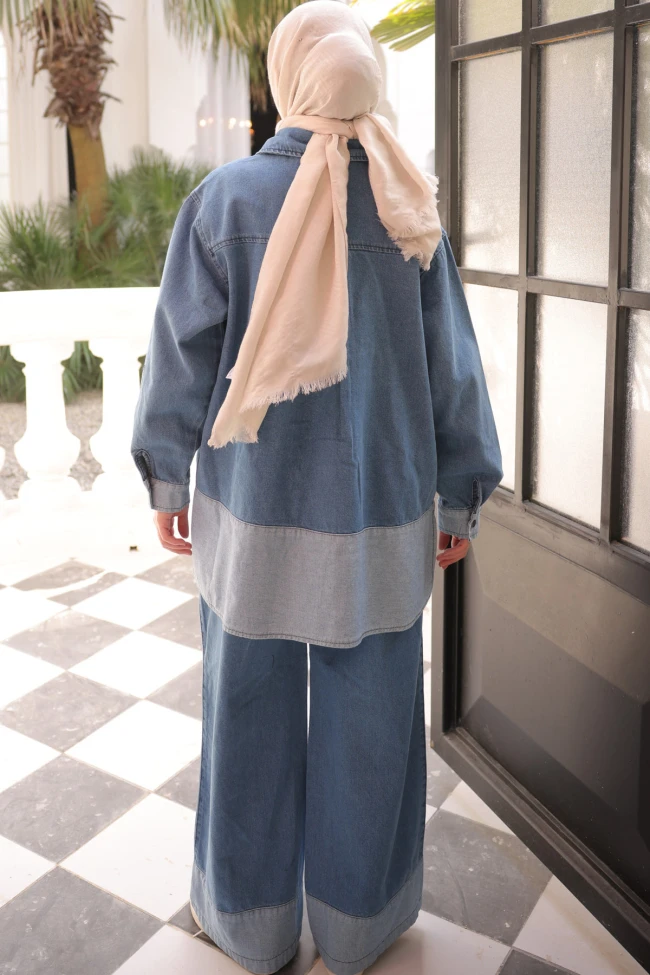 Mavi Ceket Pantolonlu Kot Takım