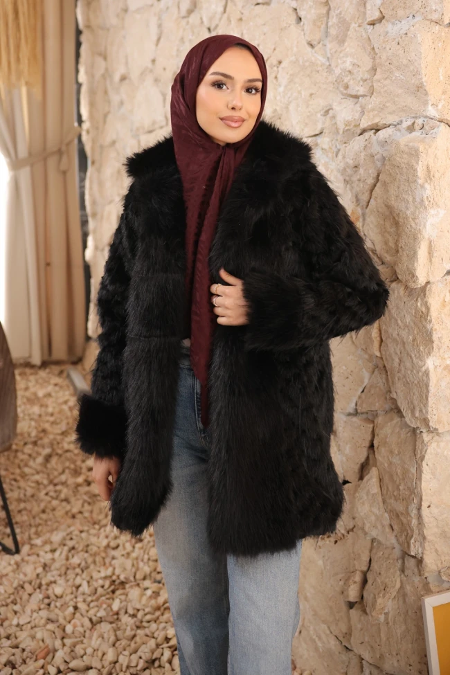 Siyah Astarlı Cepli Kürk Kaban