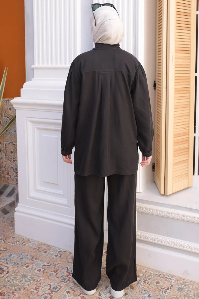 Siyah Düğmeli Ceket Pantolonlu Tensel Kot Takım