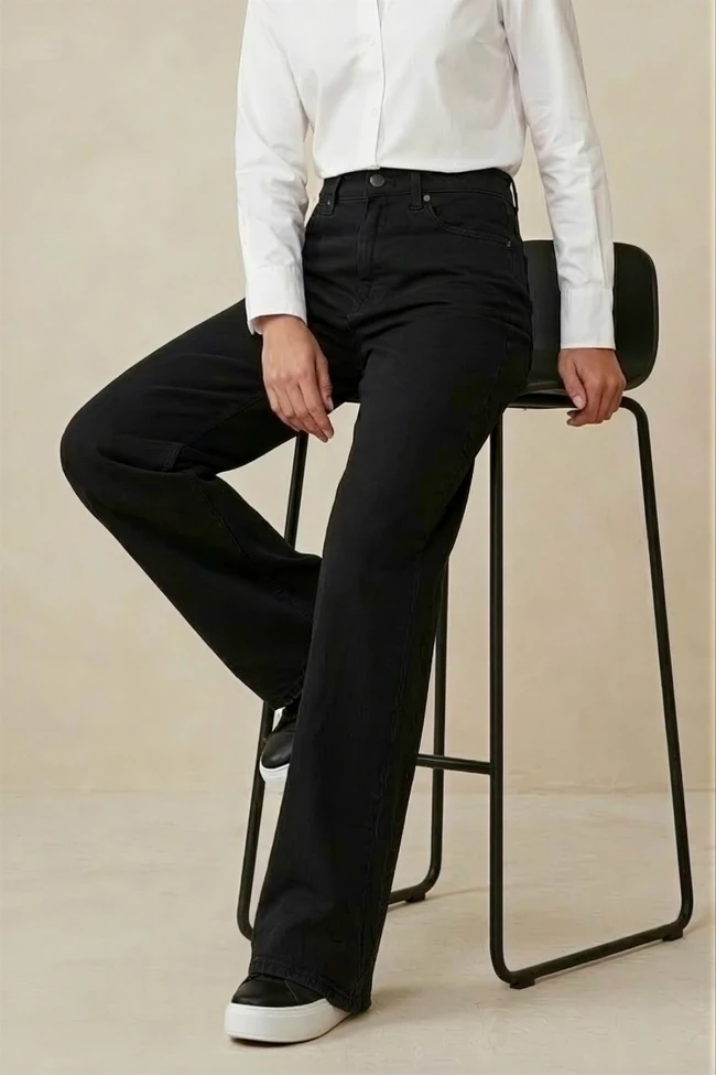 Siyah Yüksek Bel Palazzo Kot Pantolon