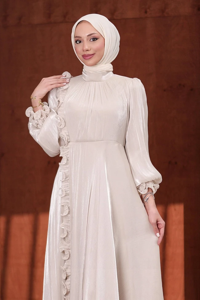 Taş Bel Kemerli Fırfırlı Janjan Abiye