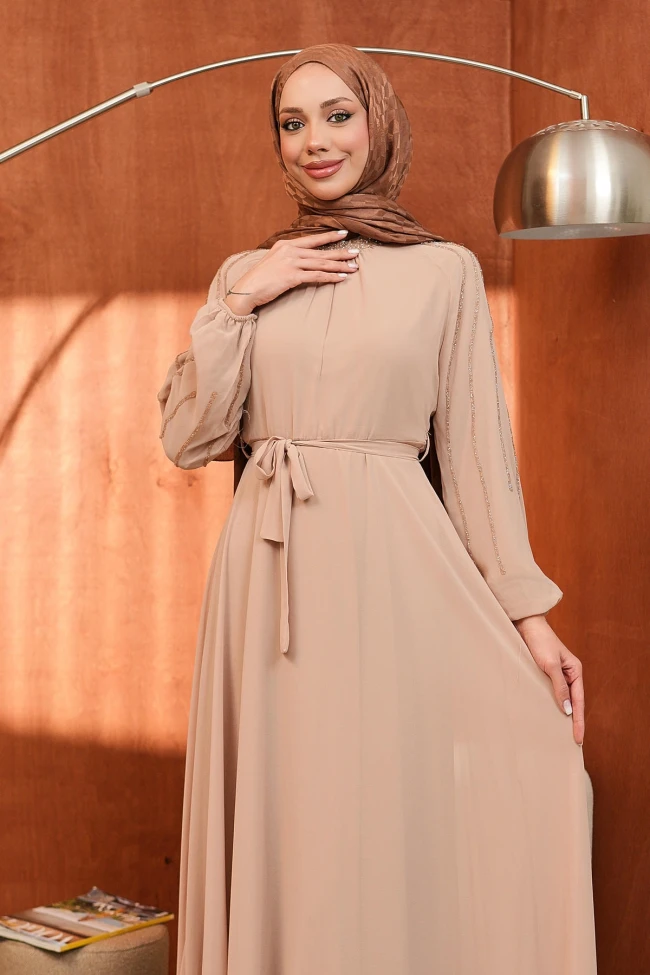 Vizon Bel Kuşaklı Taş İşlemeli Abiye