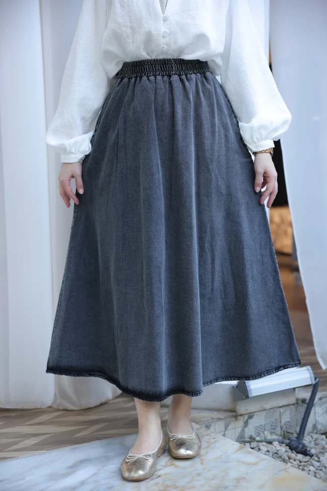 Antrasit Bel Lastikli Cepli Kot Etek