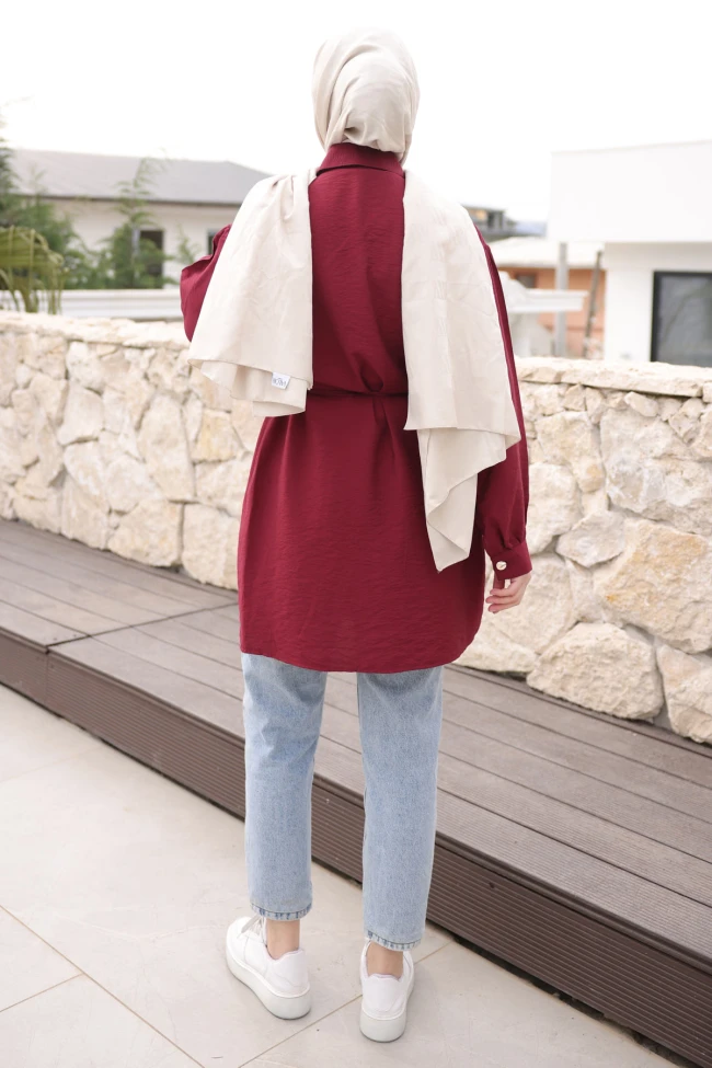 Bordo Önü Alerli Düğmeli Tunik