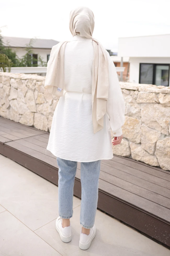 Ekru Önü Alerli Düğmeli Tunik