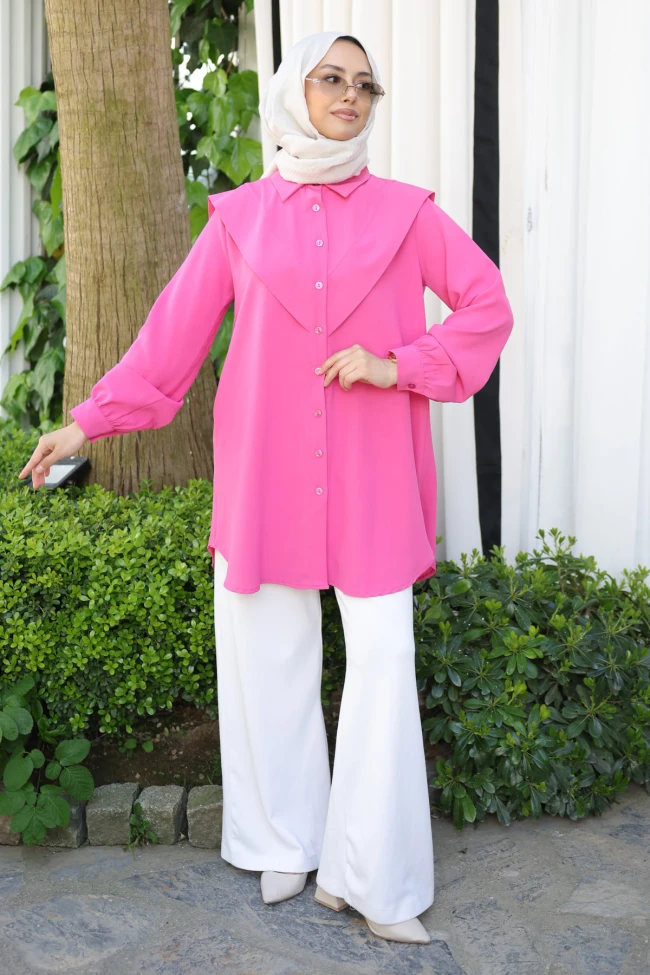 Fuşya Ön Detaylı Linda Tunik