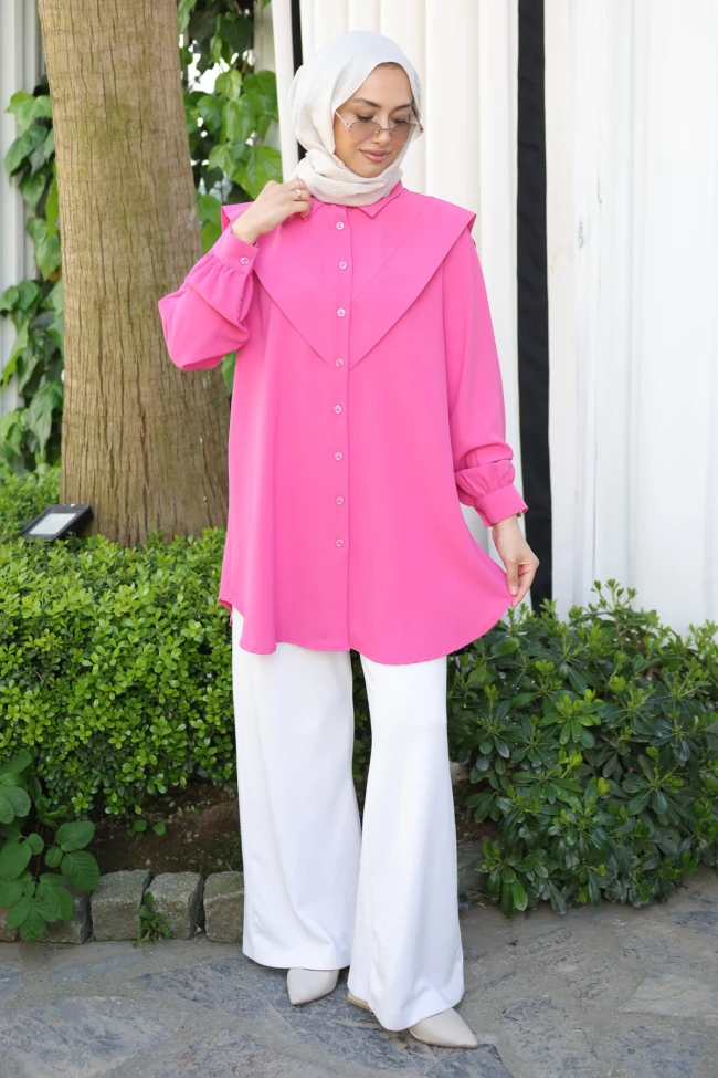 Fuşya Ön Detaylı Linda Tunik