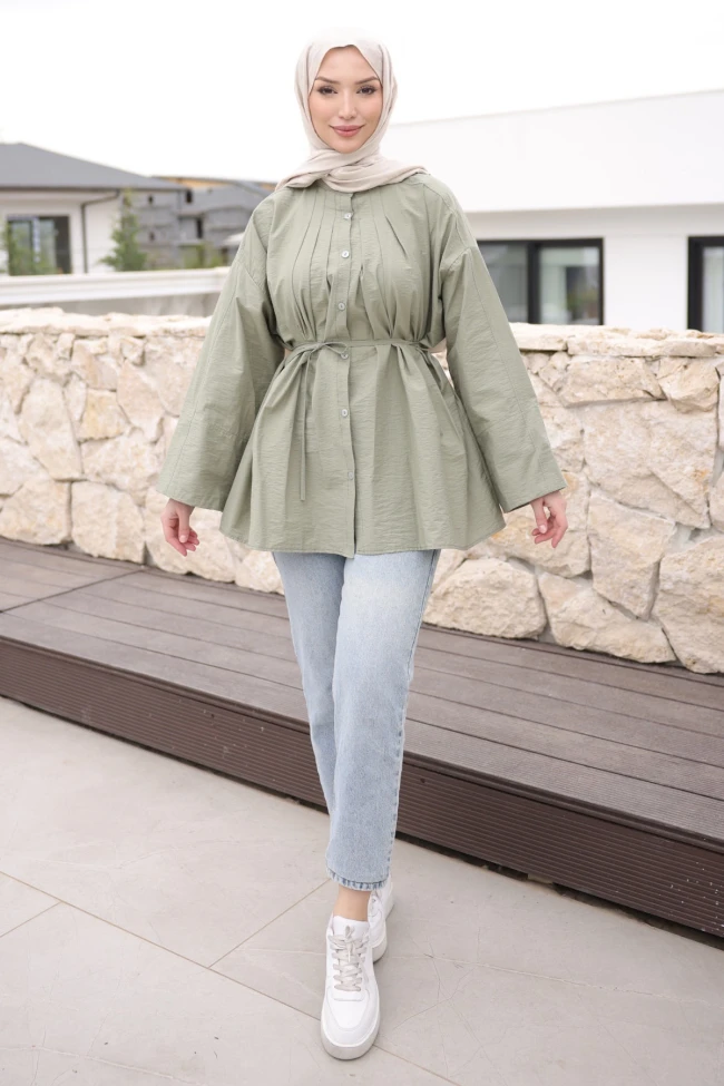 Haki Önü Piliseli Bağlamalı Tunik