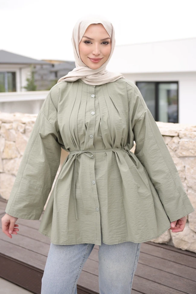 Haki Önü Piliseli Bağlamalı Tunik