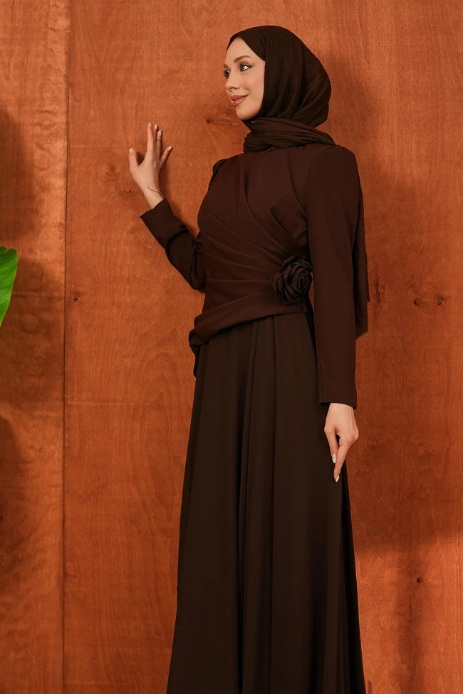 Kahverengi Önü Drapeli Abiye