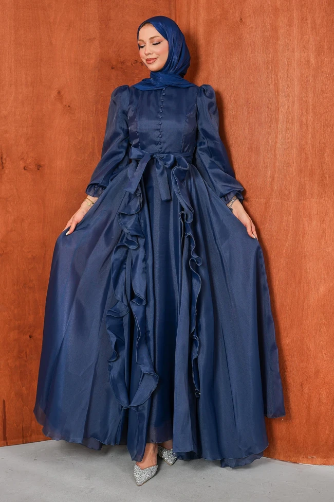 Lacivert Balon Kol Abiye