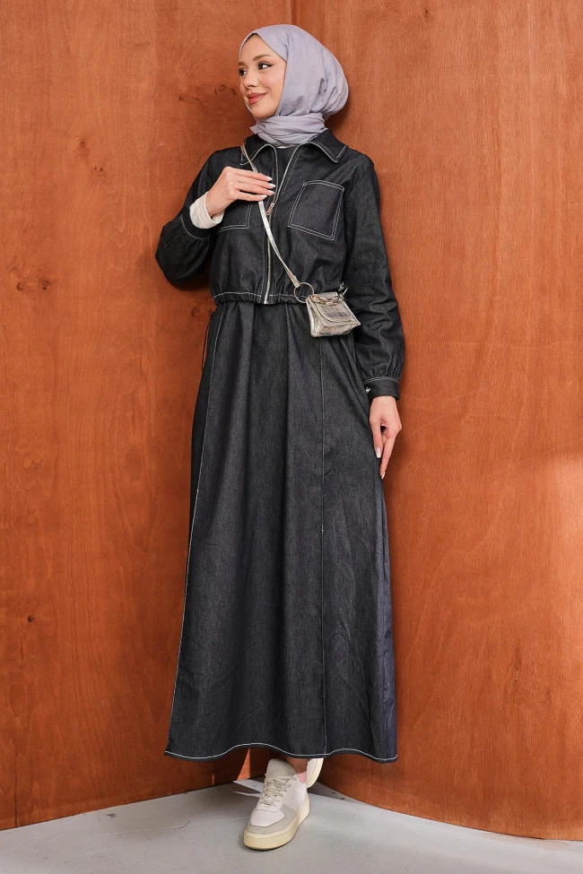 Lacivert Fermuarlı Ceket Kot Jile Takım