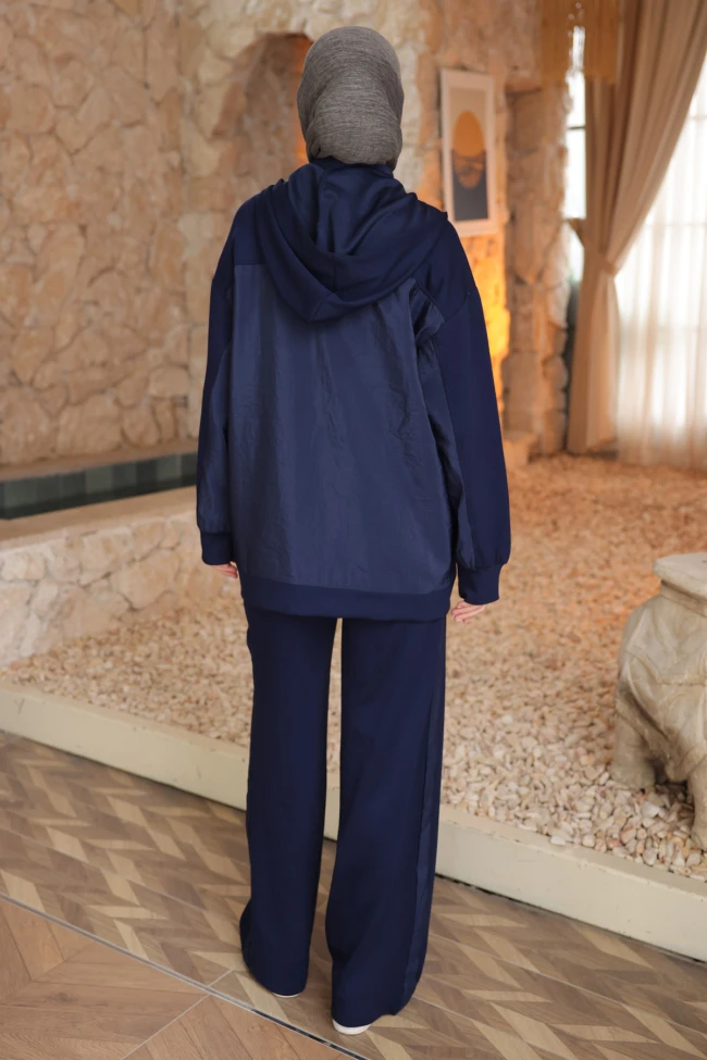 Lacivert Garnili Tunik Pantolonlu Modal Takım