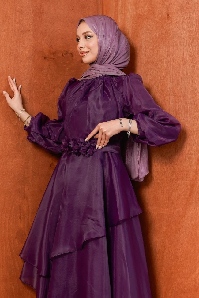 Mürdüm Balon Kol Katlı Abiye