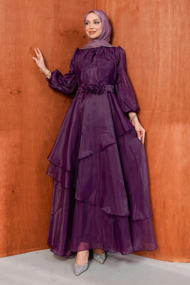 Mürdüm Balon Kol Katlı Abiye