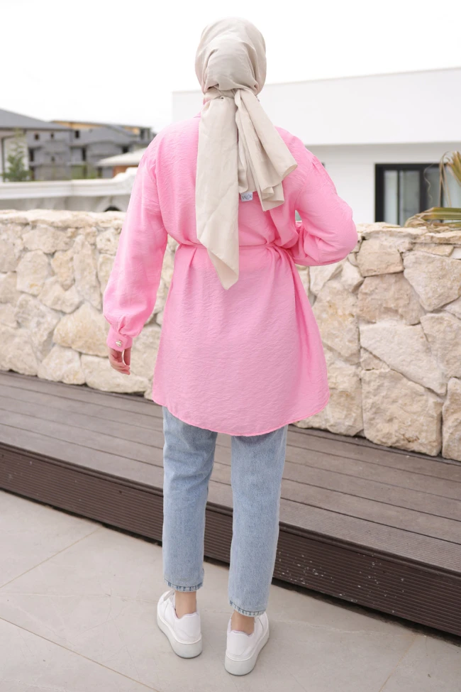 Pembe Önü Alerli Düğmeli Tunik