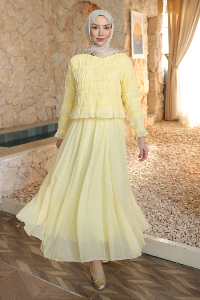 Sarı Gipeli Bluz Etekli Takım