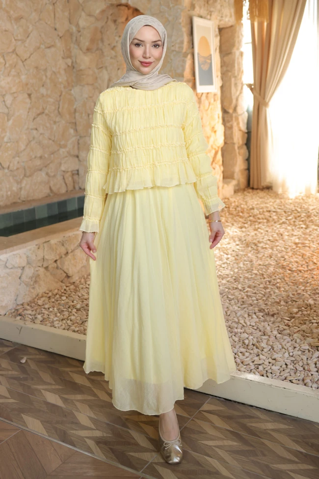 Sarı Gipeli Bluz Etekli Takım