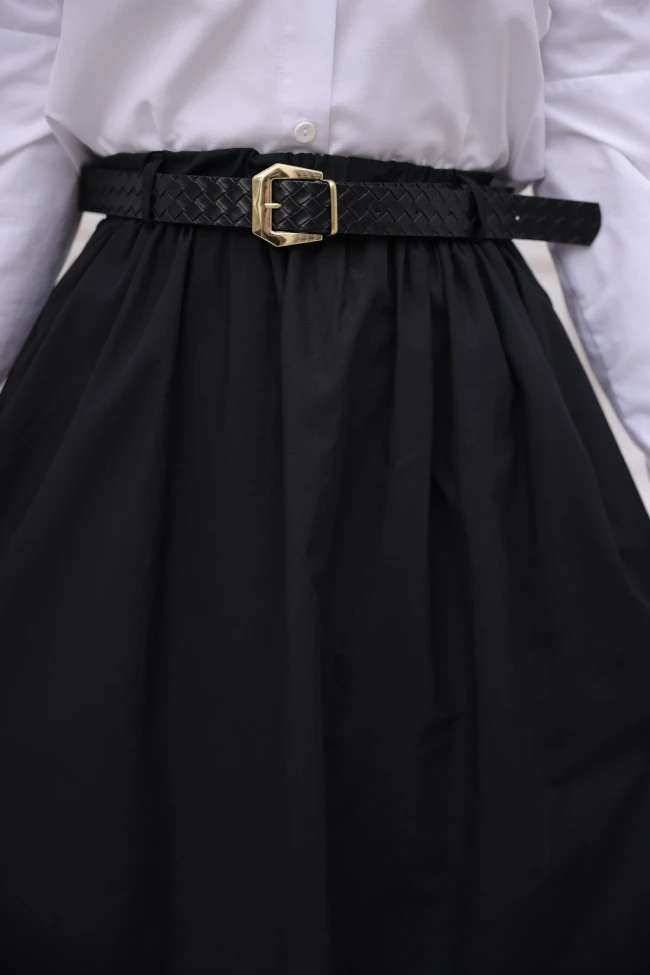 Siyah Kemerli Cepli Poplin Etek