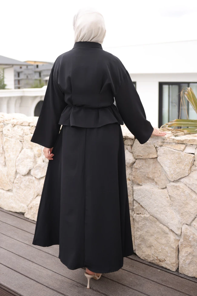 Siyah Pens Dikişli Gömlek Etekli Dabıl Takım