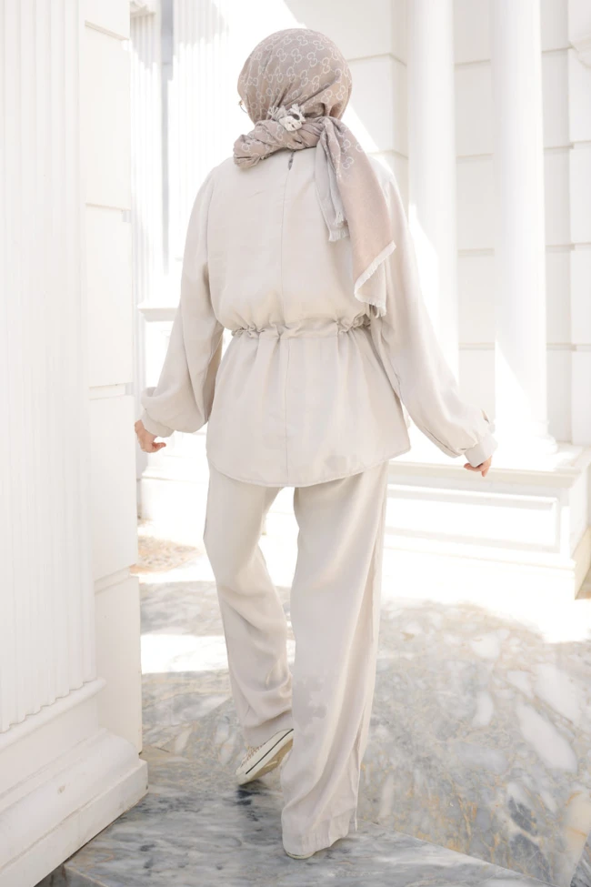 Taş Bel Bağlamalı Tunik Pantolonlu Takım