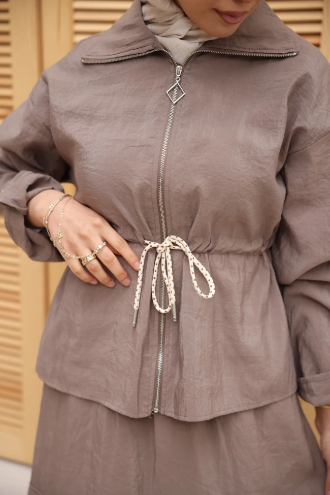 Vizon Fermuarlı Ceket Kargo Cepli Etekli Takım