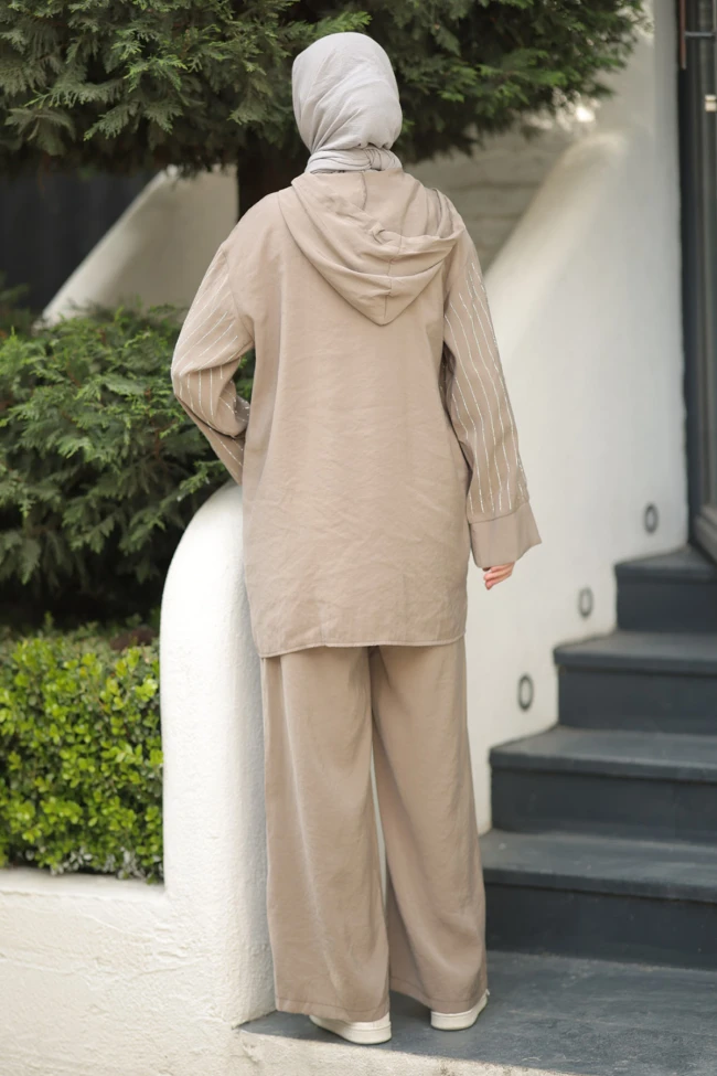 Vizon Kapşonlu Tunik Pantolonlu Takım