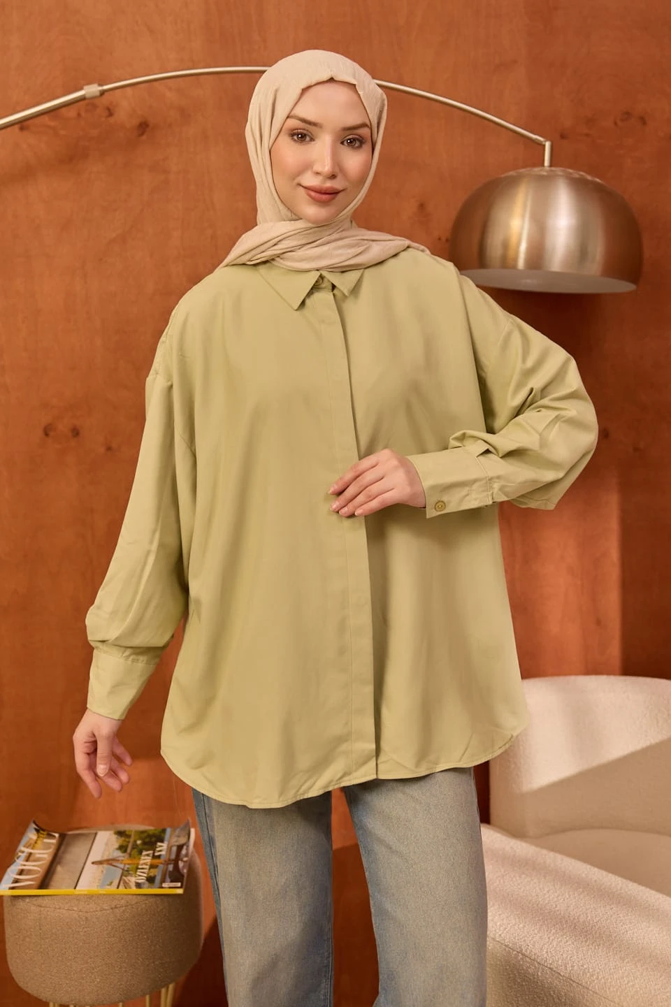 Yeşil Gizli Düğmeli Oversize Tunik