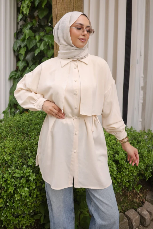 Bej Ön Detaylı  Linda Tunik