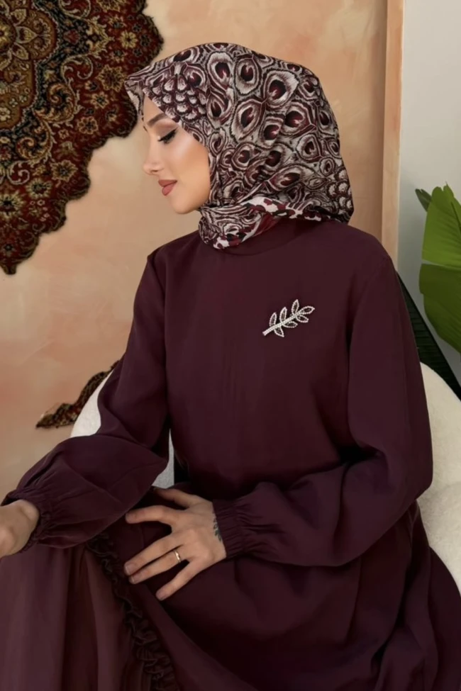 Bordo Desenli Soft Eşarp
