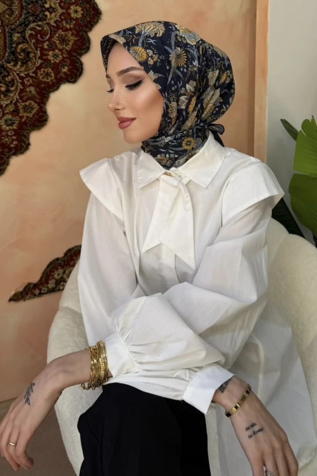 Lacivert Desenli Soft Eşarp